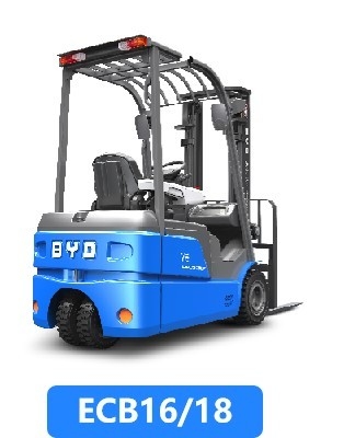 Fabricado na China, a balança de três pivots da BYD pesa 1,6-2,0 toneladas de empilhadeira eléctrica pura